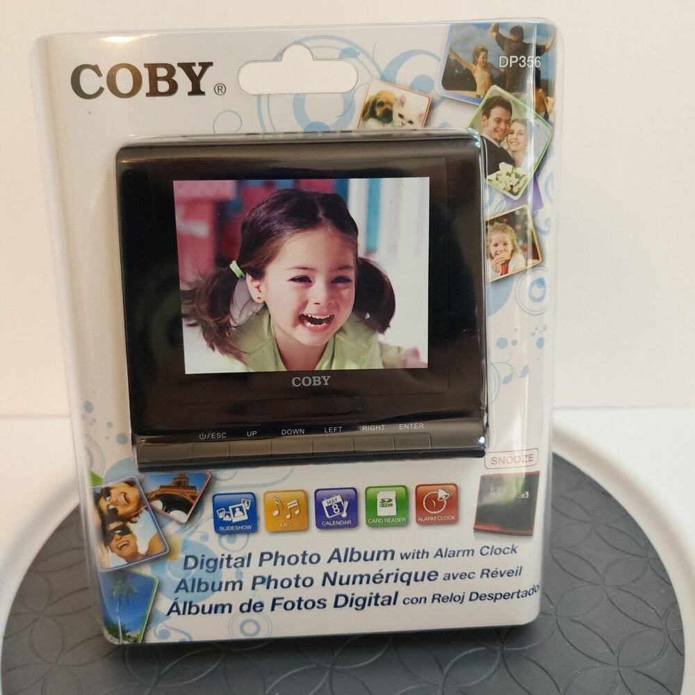 Coby Digital Photo Album w/Snooze Alarm Clock, 3.5" TFT LCD Screen Calendar Temp